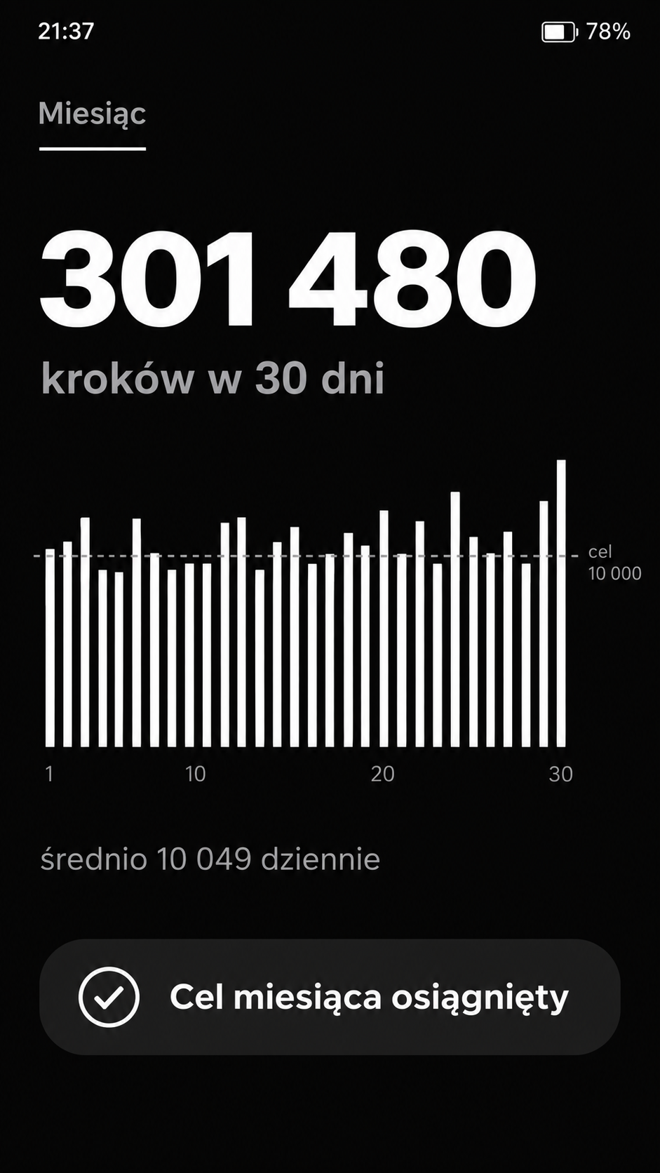 screen z aplikacji: widok miesiąca